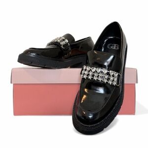 Gianni Bini Alter Ego Black Shiny Rhinestone Loafers Women Size 8